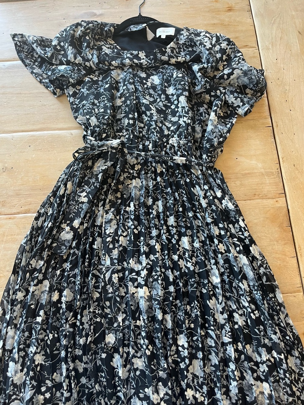 bohme Black and Cream Floral Midi Dress